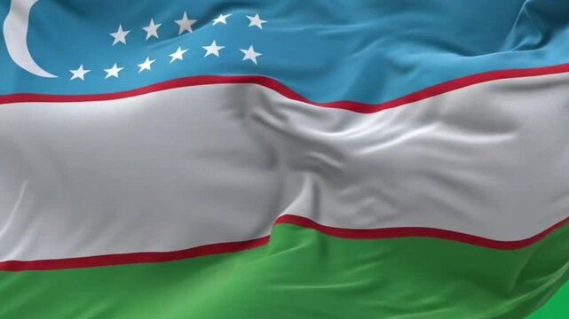 Waving flag of uzbekistan against a green screen background