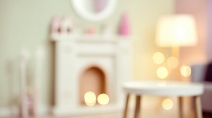 Obraz premium Cozy room with a small fireplace and soft lights during evening hours