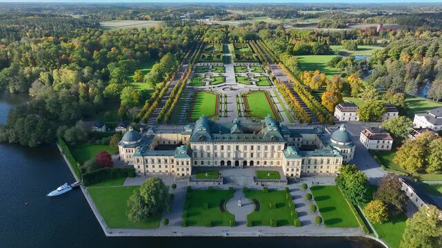 Stockholm : Aerial drone view of capital of Sweden, popular tourist attraction, Drottningholm Castle (Drottningholms Slott), Residence of the Swedish King - Europe landscape panorama from above