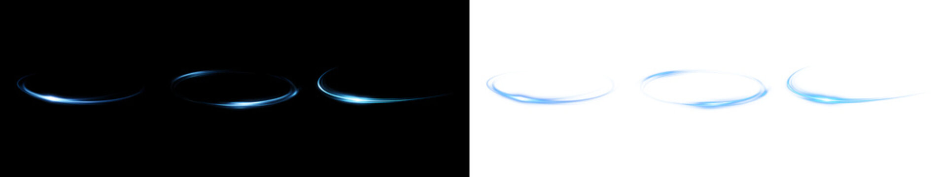 Abstract neon swirl set with a glowing ring and fluid energy. A vibrant, futuristic light trail with dynamic movement and glowing particles.