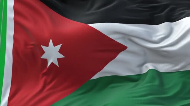 Flag of jordan waving in the wind against a green screen background
