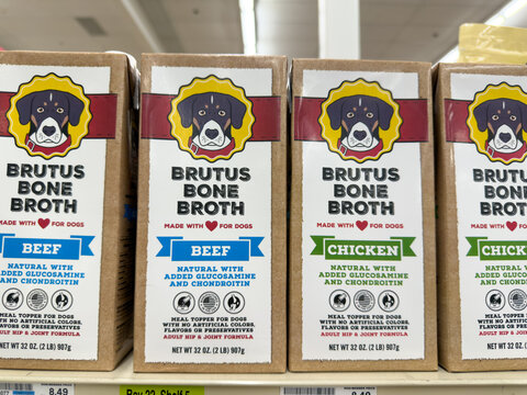 Brutus Bone Broth Beef And Chicken Dog Food Toppers On Shelf