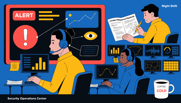 Cybersecurity team SOC monitor threat response vector