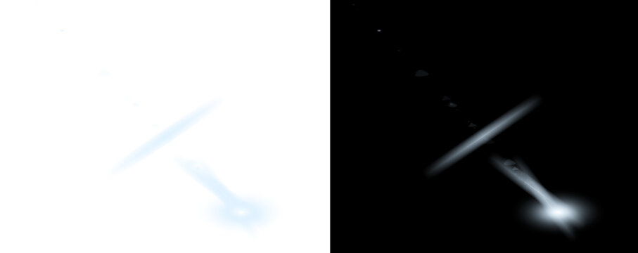 Blurry shooting star streaks across a dark space with a transparent background on the left side