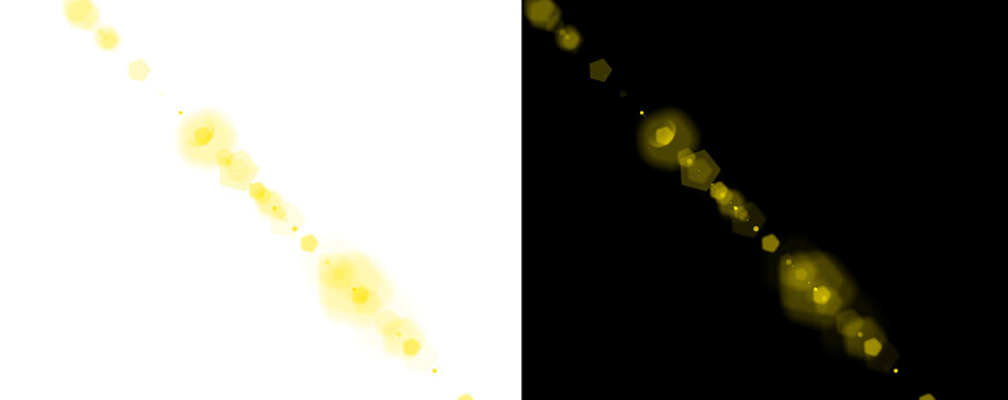 Golden particles trail on white and black background for design elements isolated on transparent background