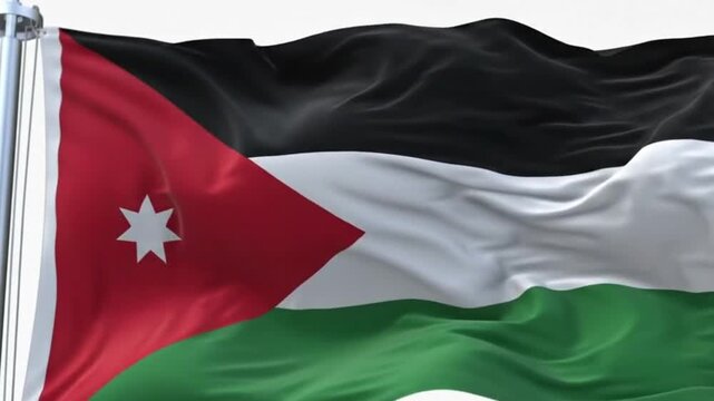Flag of jordan waving in the wind, official national symbol of the hashemite kingdom of jordan