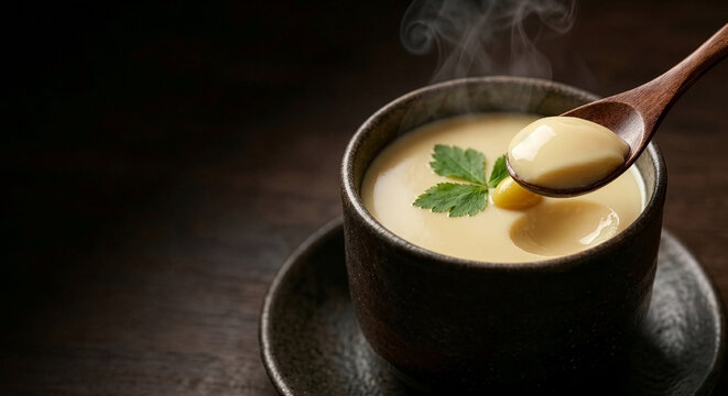 Zen Gastronomy: Advertising Macro of Steaming Japanese Chawanmushi