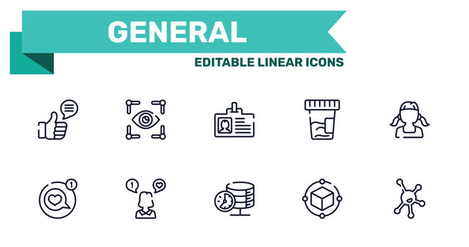 general outline icon set featuring social campaign, trackability, real time data, model preparation icons.