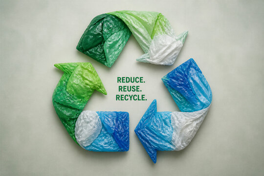 Recycling arrows made from plastic bags around reduce reuse recycle