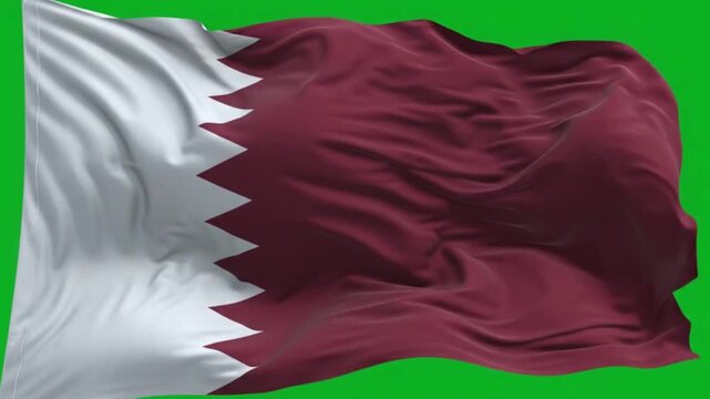 Waving flag of qatar on a green screen background