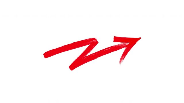 Hand-drawn red zigzag arrow animation with transparent background, Animated doodle of a red wavy pointer arrow moving forward, motion graphic.