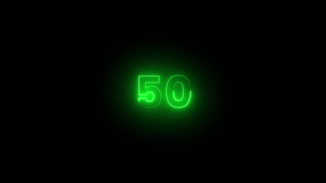 Green neon Zero to hundred numbes, r Neon Number Counter Animation 0 to 100, Digital Count Up Motion Graphic on Black Background