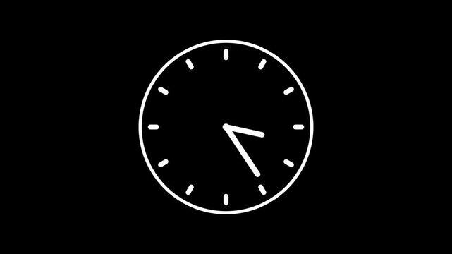 Minimal Rotating Analog Clock Loop Animation on Black Background, Seamless Rotating Clock Icon Animation Loop