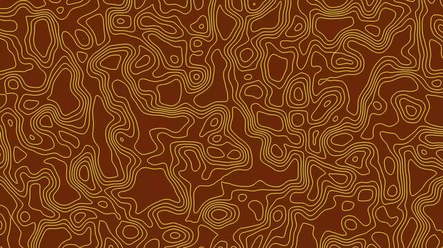Topographic background, Topographic map lines create a complex pattern of brown and gold wavy.