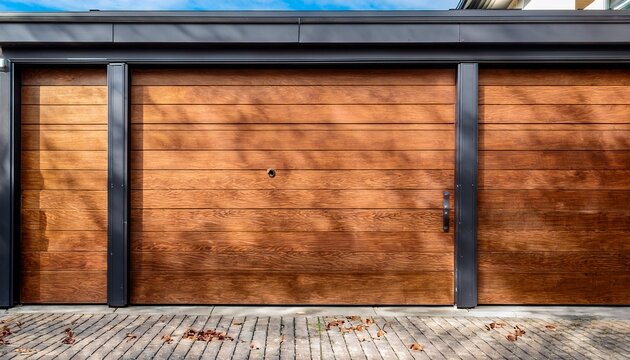 old dented garage door transformed into new modern wood design