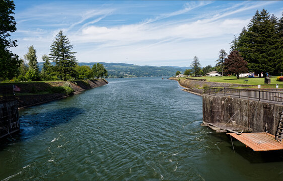 Historic Lock Gates and Canal Looking West toward the Columbia River at Cascade Locks Marine Park