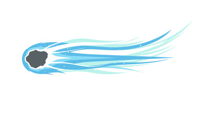 Graphic illustration of a meteor or comet with vibrant blue streaks on a white background. © ahmad