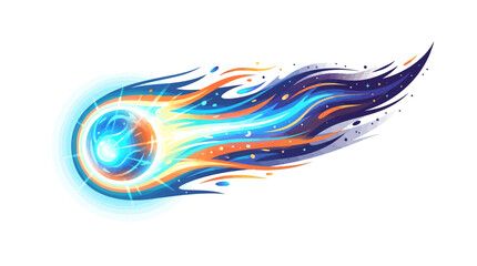 Vibrant abstract illustration of a swirling blue and orange comet tail on a white background with dynamic lines and glowing effect. © ahmad