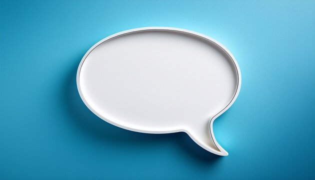 blank white speech bubble frame on light blue background for text message mockup