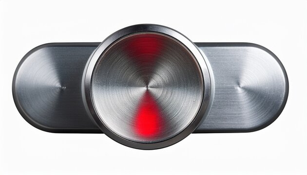 silver volume control knob with red indicator volume knob isolated on a white background