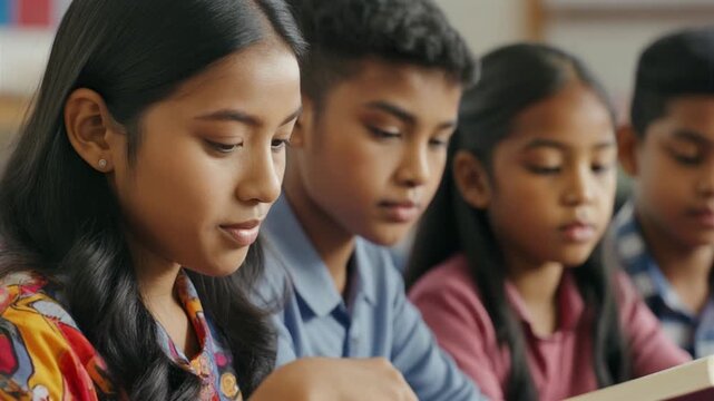 Students concentrating during classroom activities, demonstrating dedication, teamwork, academic engagement, and commitment to educational achievement.