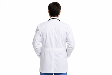 Obraz premium Doctor standing with back facing camera against white background