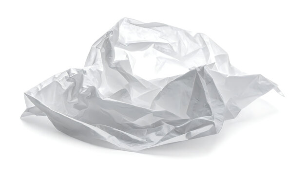 Isolated crumpled ball of white paper with sharp creases, discarded trash texture, failures and mistakes, brainstorming editing process