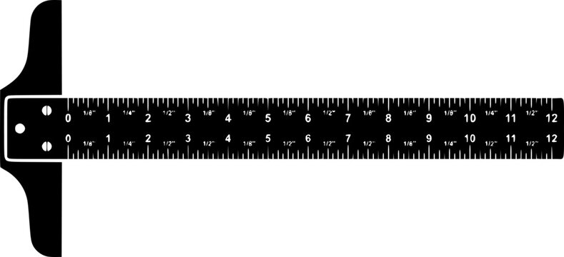 Black silhouette of a ruler with T-square isolated on white background
