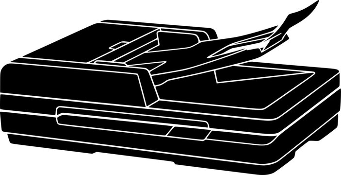 Black silhouette of document scanner isolated on white background
