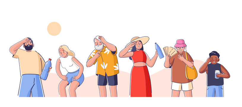 People Suffering Heatwave Cartoon Scene