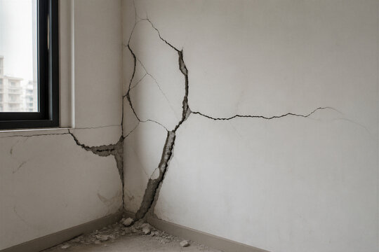 Cracked interior wall showing structural damage in corner