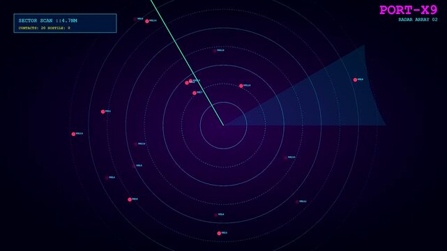 Monitoring marine traffic to prevent port congestion as a digital radar screen sweeps across a dark interface tracking multiple vessels in real time.