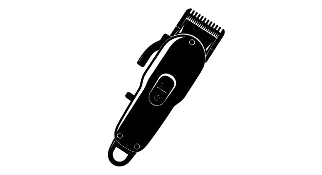 Minimal black silhouette icon, simple flat vector, bold black shape, no, no shading professional hair clipper on a, flat icon style