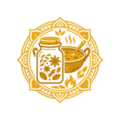 Circular spice and condiment jar mandala design. © vixion