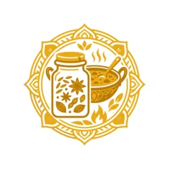 Circular spice and condiment jar mandala design. © vixion