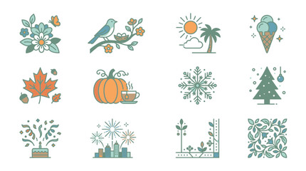 Obraz premium Seasonal nature and weather icon set.