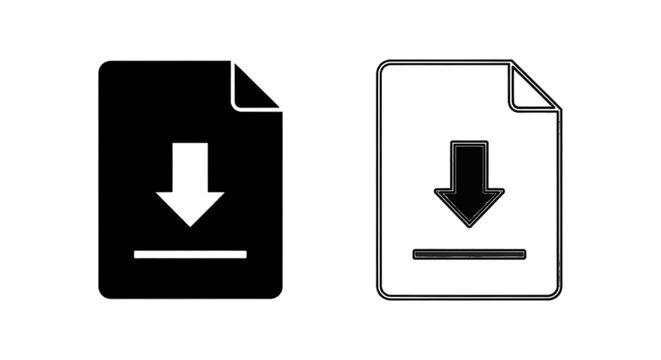 Minimal black silhouette icon, simple flat vector, bold black shape, no, no shading download file icon set, document download sign, vector illustration on a, flat icon style