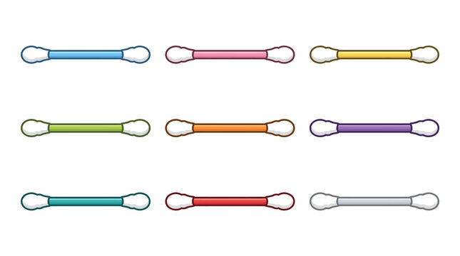 Colorful cotton swabs set, clean ear sticks cartoon vector illustrations isolated on white background