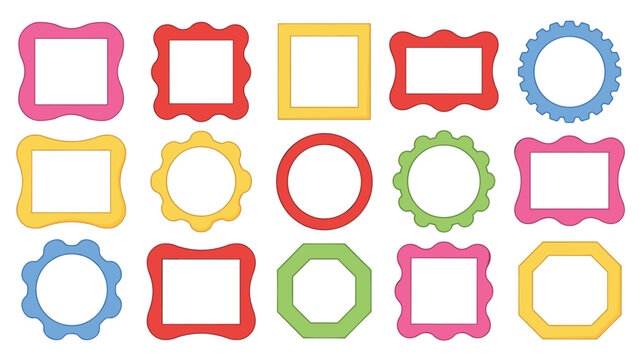 Collection of colorful decorative frames with wavy and geometric edges
