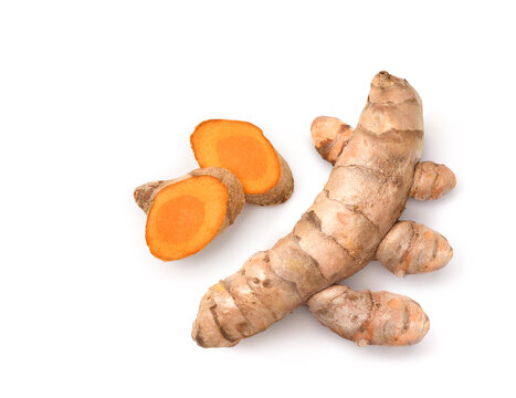 Top view of Turmeric (Curcuma longa Linn) slice isolated on white.