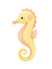 Fototapeta premium Cute Yellow Seahorse Watercolor Marine Animal Illustration