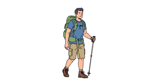 Man with hiking backpack walking outdoors.
