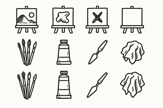 Knife rag art icon painting vector tools essentials tube handdrawn paint canvas