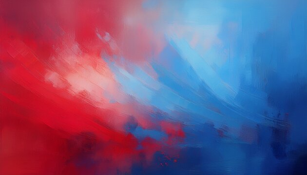 Abstract Modern Painting Dry Brush Painted Paper Canvas Wall Textured Background In Blue And Red Tones
