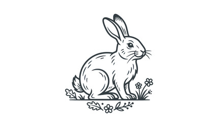 Obraz premium Cute Hand Drawn Rabbit Illustration with Flowers and Leaves