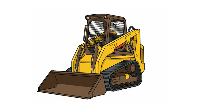Yellow compact track loader illustration isolated on white background. Heavy machinery vector icon