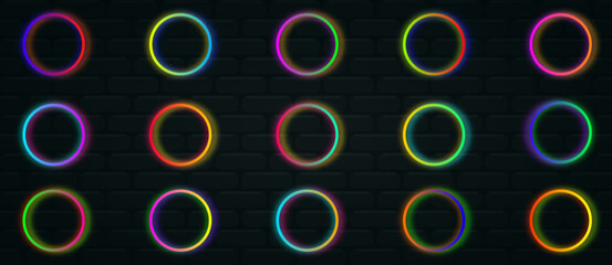 Obraz premium neon circle. neon circle vector. neon circle icon. neon circle set. red,orange,yellow,green,blue,violet,purple,pink neon.
