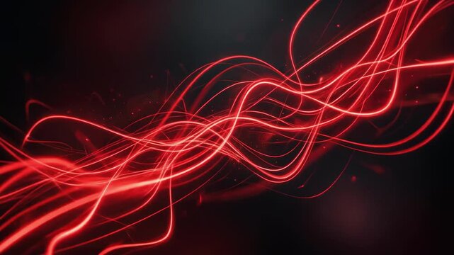 Abstract red light trails on a dark background with dynamic flowing lines