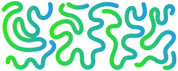 Obraz premium Abstract Wavy Lines with Green Blue Gradient Set - Collection of abstract wavy lines with a flowing curved lines, fluid shapes for modern posters, patterns, prints, and creative backgrounds, vector.
