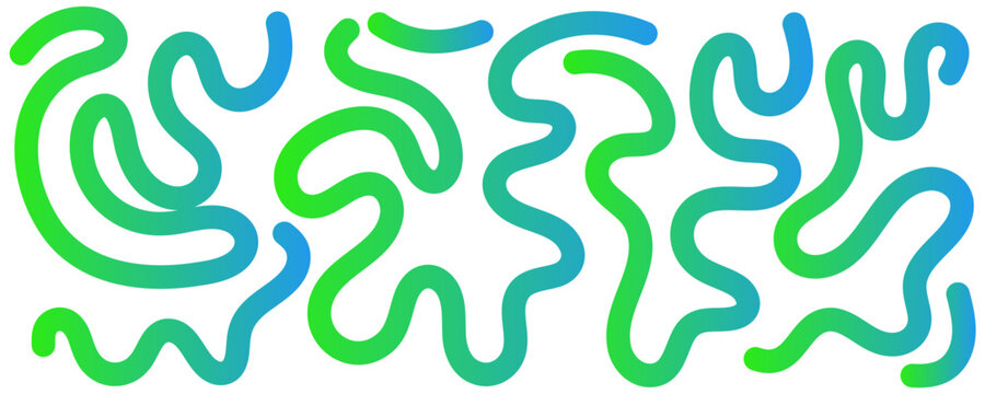 Abstract Wavy Lines with Green Blue Gradient Set - Collection of abstract wavy lines with a flowing curved lines, fluid shapes for modern posters, patterns, prints, and creative backgrounds, vector.